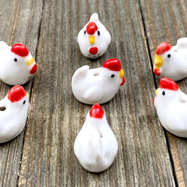1 Chicken Ceramic Bead Big Hen Bird Porcelain Hand Painted Handmade Animal Clay Spacers DIY Earrings Bracelet Anklet Yoga Mala Necklace Gift