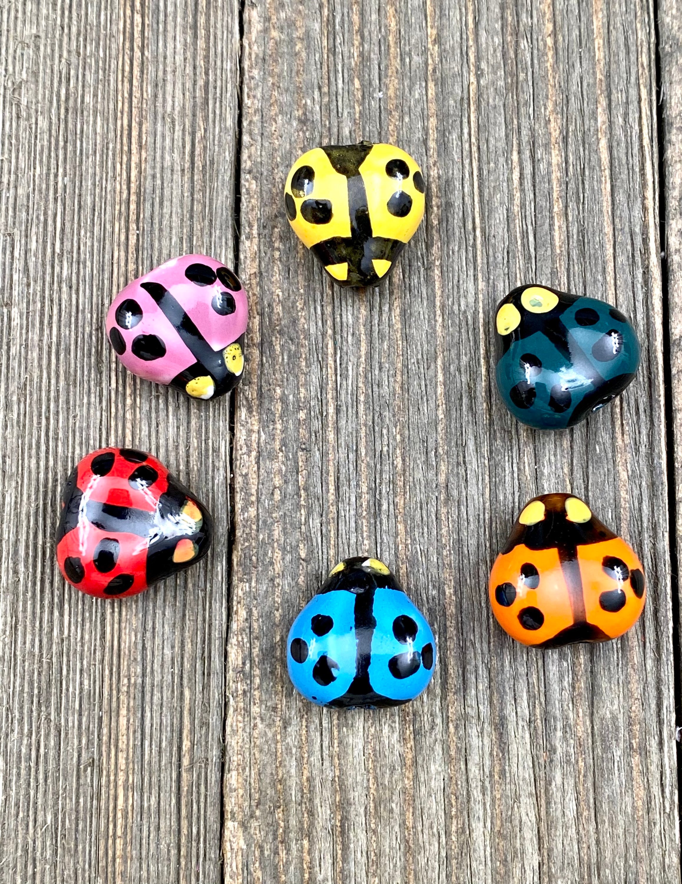 1 Beetle Ceramic Ladybug Porcelain Multicolor Handmade Ladybird