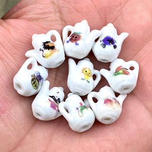 Teakettle Ceramic Charm Porcelain White Enamel Miniature Doll House Tea Coffee Pot Pendant DIY Earrings Bracelets Yoga Mala Necklace Anklets