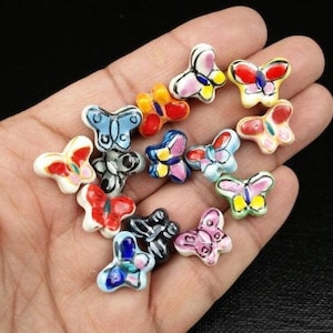 Butterfly Ceramic Beads 18x13mm Porcelain Hand Painted Handmade Multicolor Spacers Earrings Bracelets Yoga Mala Necklaces Bohemian Jewelry