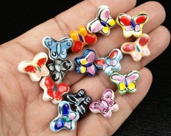 Butterfly Ceramic Beads 18x13mm Porcelain Hand Painted Handmade Multicolor Spacers Earrings Bracelets Yoga Mala Necklaces Bohemian Jewelry