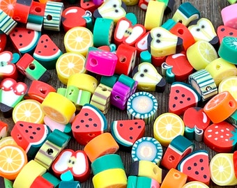 Polymer Clay Beads Assorted Fruits Apple Kiwi Orange Lemon Cherry Strawberry Spacer Multicolor Resin Food DIY Bohemian Jewelry Findings Gift