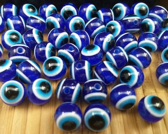 Evil Eye 4/6/8/10/12mm Round Spacer Bead Blue Resin Striped Ball Religious Rosary Yoga Mala Necklace Bracelet Earrings Bohemian Jewelry Gift