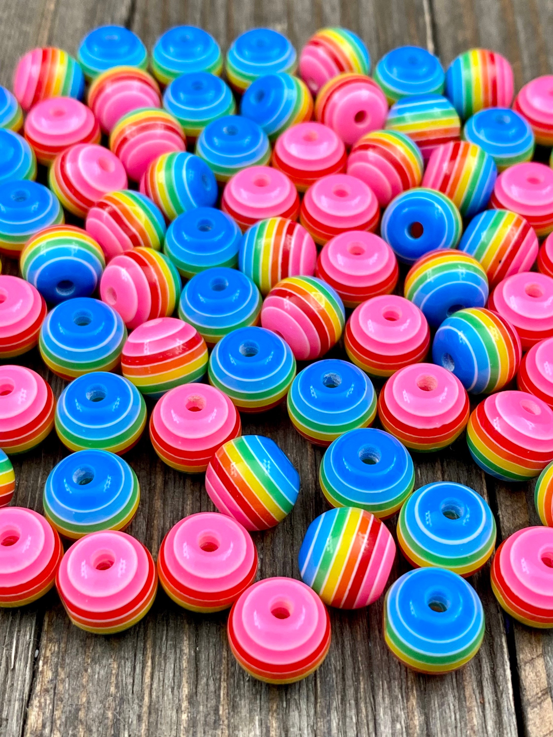 One Colorful R Bead 6/8/10 Mm Round Multicolor Rainbow Resin Striped Beads Bubblegum ...
