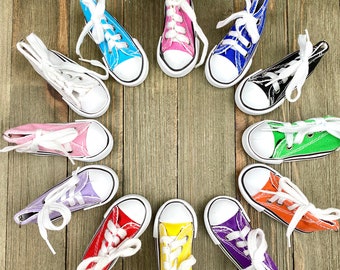 Canvas Lace Shoes Charms 3D Miniature School Casual Skater's Running Sneakers Tennis Sports Fun Bag Keychain Yoga Mala Necklace Pendant Gift
