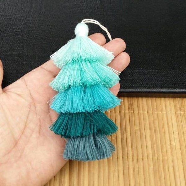 5 Layer 125mm Teal Color Cotton Tassels Earrings Dresses Costumes Handbags Cushions Purses Handmade Yoga Mala Necklace Bohemian Jewelry Gift