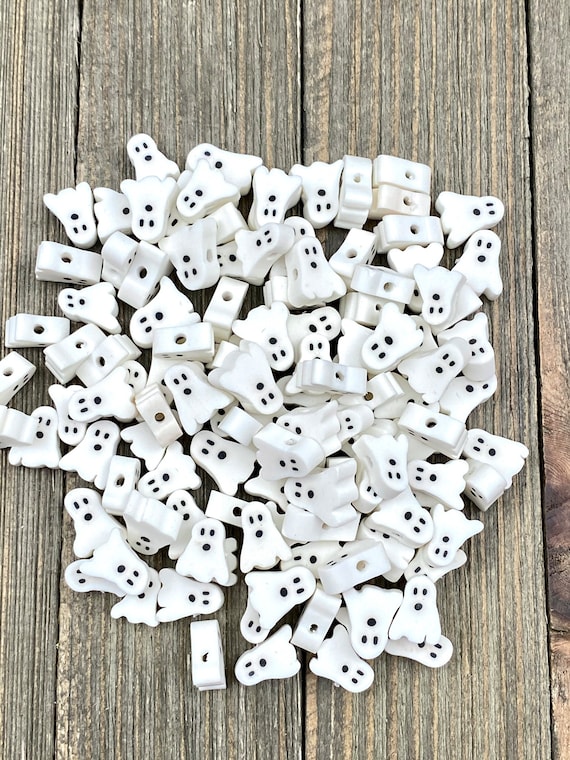 Polymer Clay Beads White Ghost Shape Vinyl Spacer Halloween Party Anklet  Bracelet Earrings Yoga Mala Necklace Bohemian Jewelry Findings Gift 