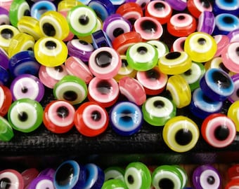 6/8/10/12mm Evil Eye Flat Round Beads Multicolor Resin Spacers Religious Yoga Mala Necklace Bracelet Earrings Bohemian Jewelry Findings Gift