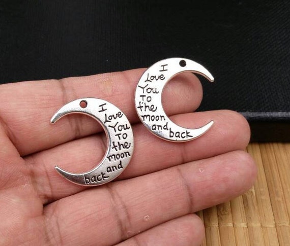 2 Silber Halbmond Ich Liebe Dich Zum Mond Und Zurück Worte Anhänger Affirmation Zitate Inspirierende Phrasen Nachricht Motivierende Sprüche Geschenk