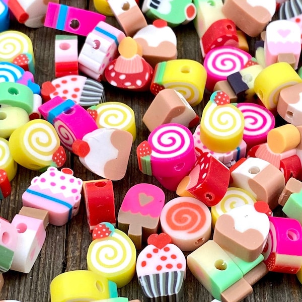 Polymer Clay Beads Ice Creams Candy Pastries Cup Cakes Sweets Assorted Beads Multicolor Resin food beads DIY Bohemian Jewelry Findings Gift