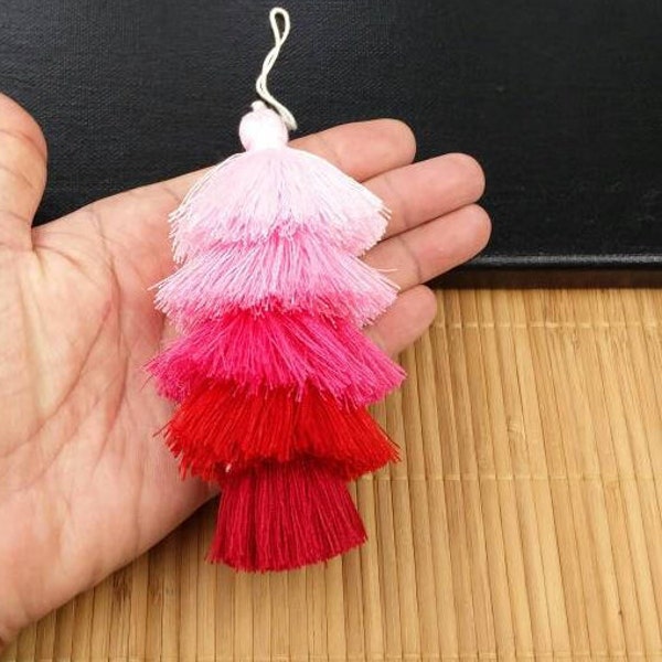 5 Layer 125mm Red Shade Cotton Tassels Earrings Dresses Costumes Handbags Cushions Purses Handmade Yoga Mala Necklace Bohemian Jewelry Gift