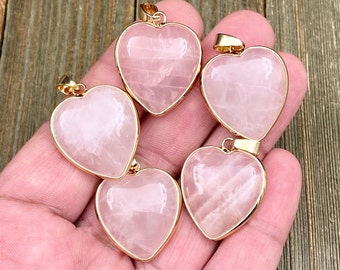 1 Rose Quartz Heart Pendant Love Affection Pink Stone Charm DIY Bohemian Jewelry Findings Yoga Mala Necklace Earrings Bracelets Anklets Gift