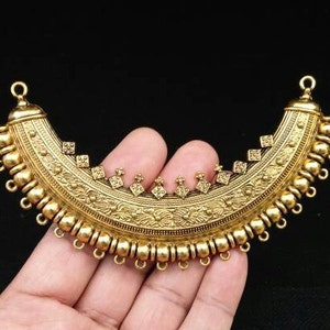 Large Antique Look Dull Blackish Golden Necklace Connector Pendant With Multiple Loops For Tassels Charms Carved Bohemian Jewelry Findings.