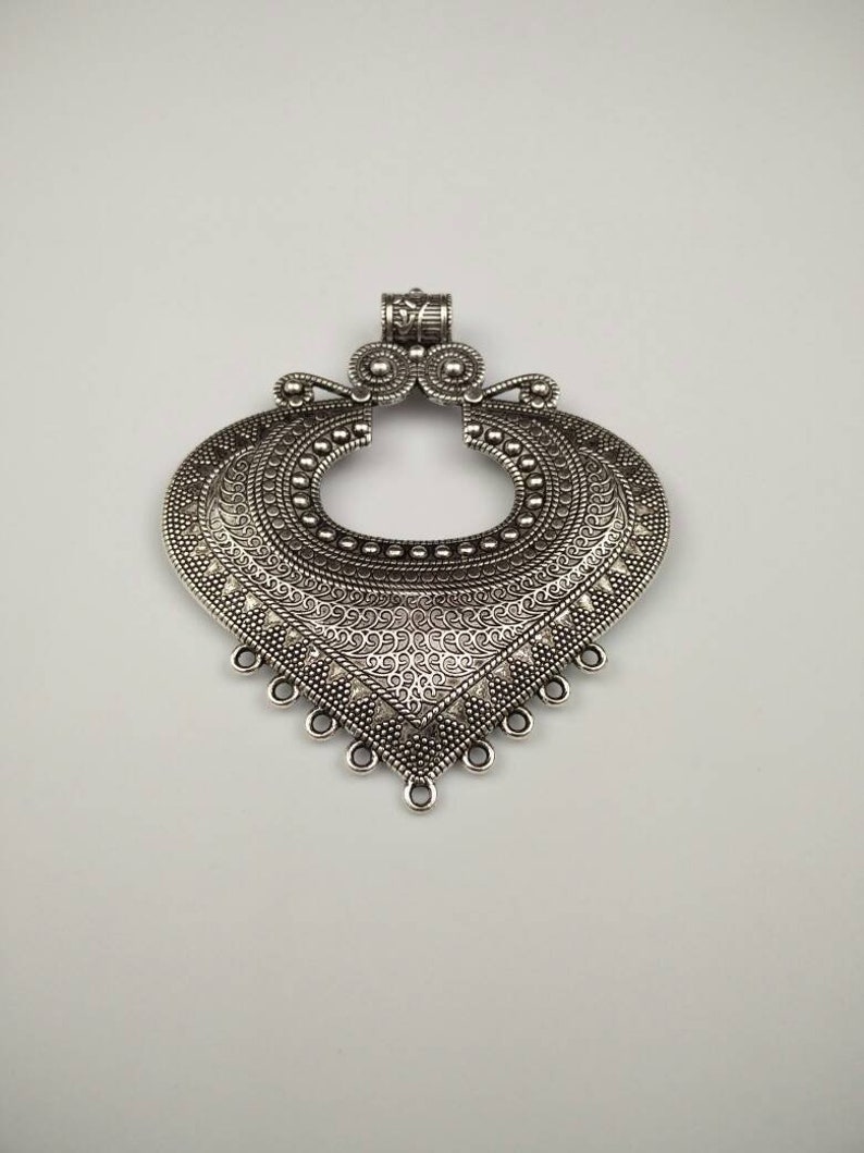 Silver Carved Pendant With Tassels Charms Hanging Loops DIY Etsy