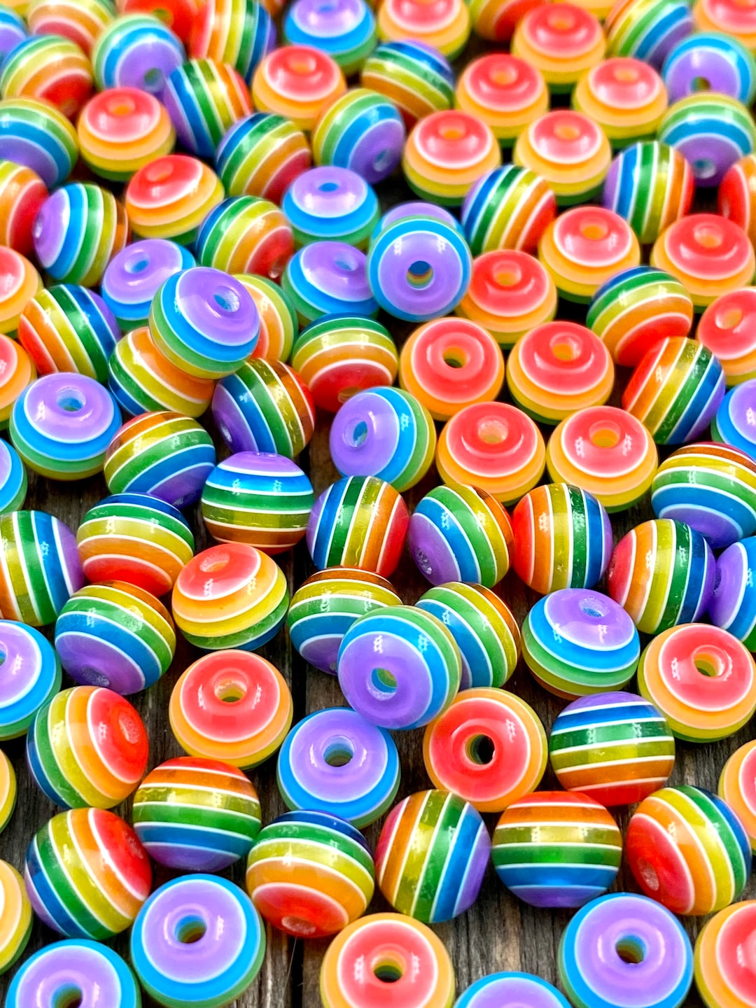 One Colorful R Bead 4/6/8/10 Mm Round Multicolor Rainbow Resin Stripe Beads Bubblegum ...