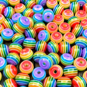 4/6/8/10 mm Round Multicolor Rainbow Resin Stripe Beads Bubblegum Spacers DIY Bracelet Earrings Yoga Mala Necklace Bohemian Jewelry Findings