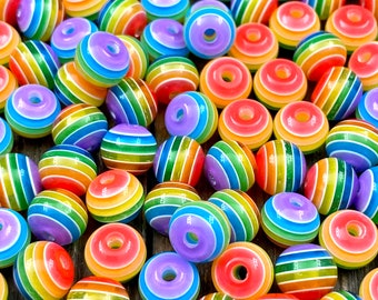 4/6/8/10 mm Round Multicolor Rainbow Resin Stripe Beads Bubblegum Spacers DIY Bracelet Earrings Yoga Mala Necklace Bohemian Jewelry Findings