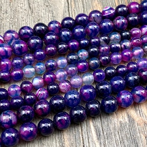 Purple Blue Multicolor Dragon Crackled Veins Beads 6mm 8mm 10mm 12mm Agate Stones DIY Yoga Mala Religious Rosary Necklaces Bohemian Jewelry