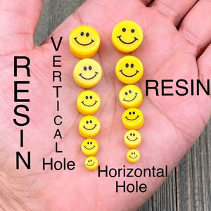 RESIN Face Beads Horizontal/Vertical Hole 6/8/10/12/14/16mm Yellow Plastic Happy Smile Double Sided Print Spacers Bohemian Jewelry Findings