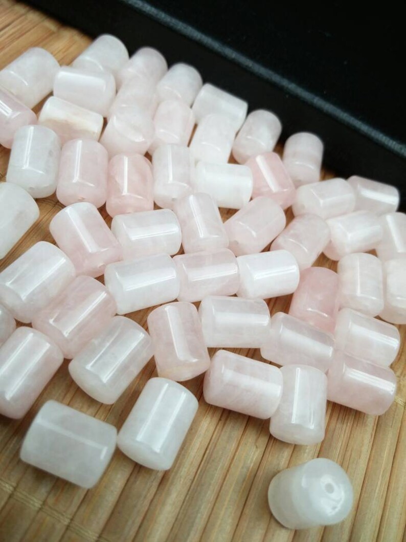 Set of 5 Pink Rose Quartz Beads 14x10 Mm Cylindrical Barrel Etsy