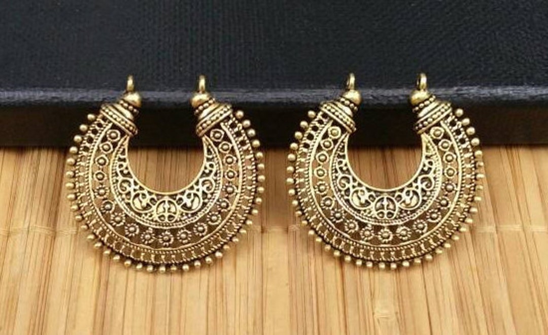 Pair of Antique Gold Plated Metal Earrings Charms DIY Findings Etsy