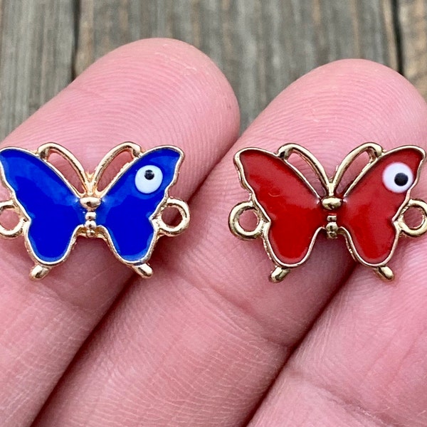 Butterfly Connectors Red Blue Enamel Evil Eye Safety Good Luck link Charm Pendant DIY Yoga Mala Necklace Bracelets Anklets Earrings Findings