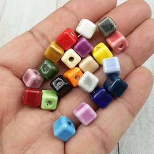 10 Square Shape Ceramic Beads 8mm Porcelain Hand Painted Handmade Multicolor Cube Spacers DIY Earrings Bracelets Yoga Mala Necklaces Jewelry