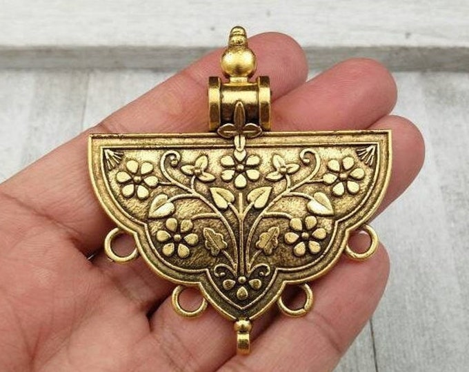 Antique Gold Color Carved Vintage Design Pendant With Loops DIY