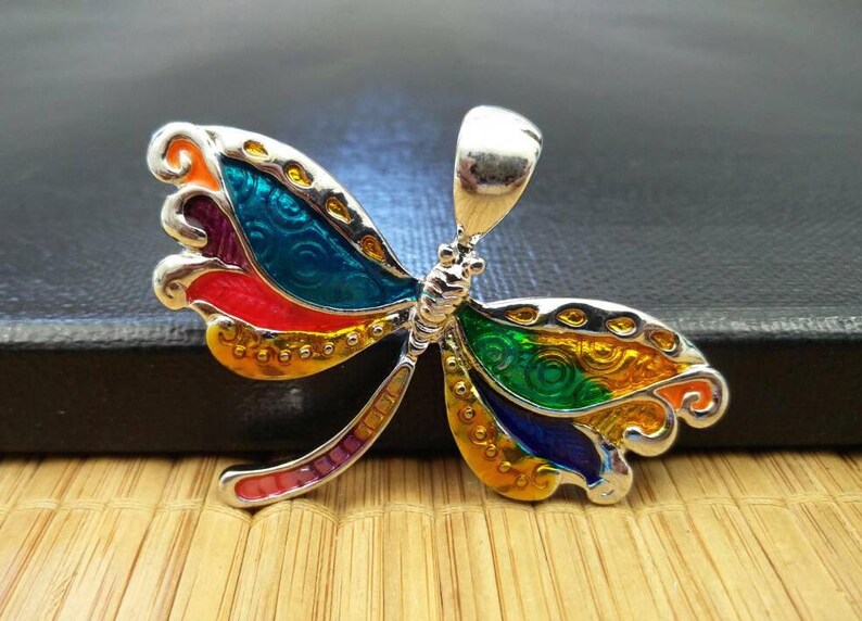 Dragonfly Pendant Silver Multicolor Enamel Charm DIY Bohemian Jewelry Findings Dragonfly Lover/'s Collector/'s Yoga Mala Long Sweater Necklace