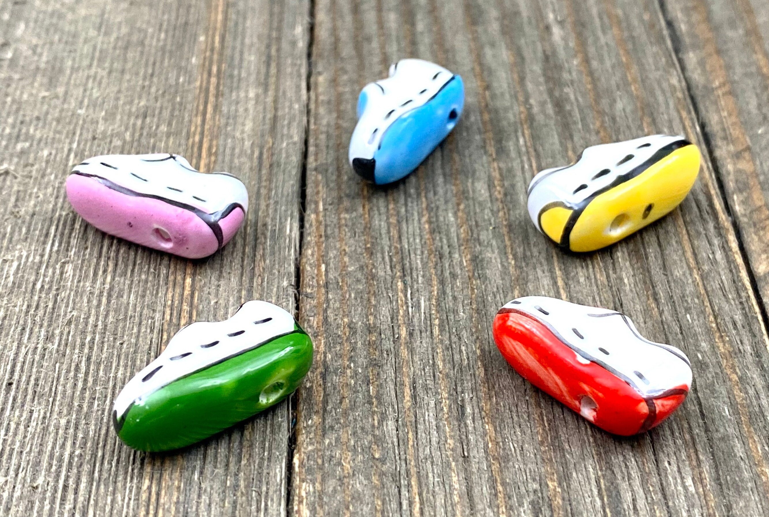 1 Ceramic Running Shoe Bead Porcelain Multicolor Enamel Etsy