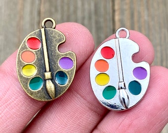 Painters Palette Charm Multicolored Silver Bronze Paint Brush Pendant Artists Painting Tools Bracelets Earrings Anklets Yoga Mala Necklace