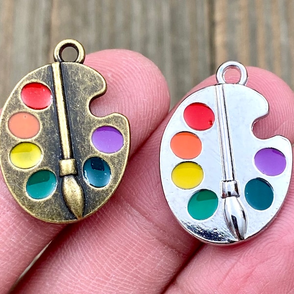 Painters Palette Charm Multicolored Silver Bronze Paint Brush Pendant Artists Painting Tools Bracelets Earrings Anklets Yoga Mala Necklace