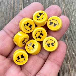 5 cuentas de cerámica amarillas con forma de cara feliz, espaciadores planos redondos de porcelana, tobilleras, pulseras, pendientes, collar de yoga mala, accesorios de joyería bohemio.