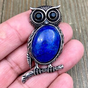 1 Owl Pendant Blue Lapis Lazuli Bird on Tree Branch Charm Broach