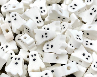 Polymer Clay Beads White Ghost Shape Vinyl Spacers Halloween Party Black/Glow in the dark Bracelet Earrings Yoga Mala Necklace Findings Gift