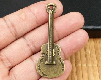 Guitar Pendant Antique Design Vintage Style Bronze Music Lover Charm DIY Bohemian Jewelry Findings Singer Musician Singing Teachers Gift