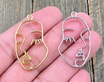 Gesicht Charms Vintage Design Antiker Stil künstlerisch Draht Abstraktes Gesicht Anhänger DIY Golden / Silber Yoga Mala Halskette Ohrringe Armbänder Fußkettchen