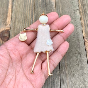 Vanilla Color Fur Flower Dress Doll Moveable Handmade French Doll Necklace Charm DIY Yoga Mala Leather Long Sweater Pendant Bohemian Jewelry