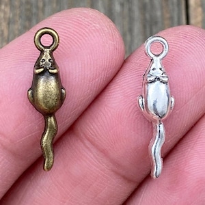2 pingentes de bronze/prata para amantes de ratos, brincos fofos para colecionadores, pulseiras, tornozeleiras, colar mala de ioga, joias boho.
