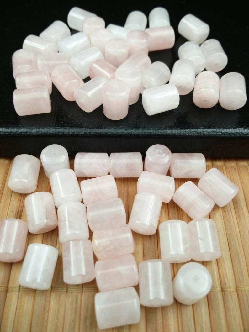 Set of 5 Pink Rose Quartz Beads 14x10 Mm Cylindrical Barrel Etsy