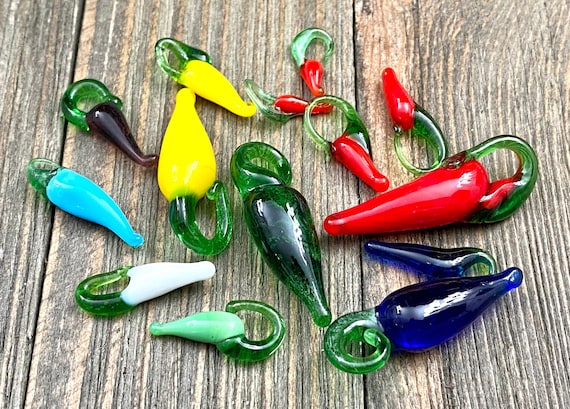 OLYCRAFT – 200 Perline Di Vetro Di Murano Lavorate A Mano – Ciondoli A Forma Di Peperoncino – Colori Vari, Con Foro – Per Creare Bracciali, Collane, Orecchini, DIY Gioielli