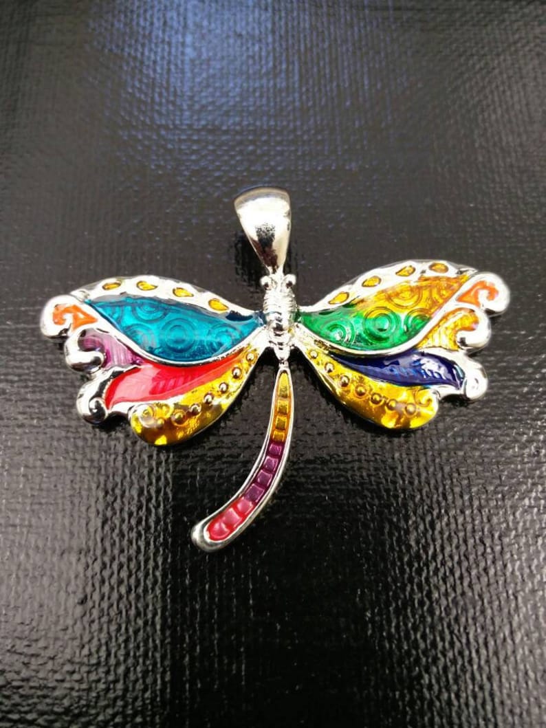 Dragonfly Pendant Silver Multicolor Enamel Charm DIY Bohemian Jewelry Findings Dragonfly Lover/'s Collector/'s Yoga Mala Long Sweater Necklace