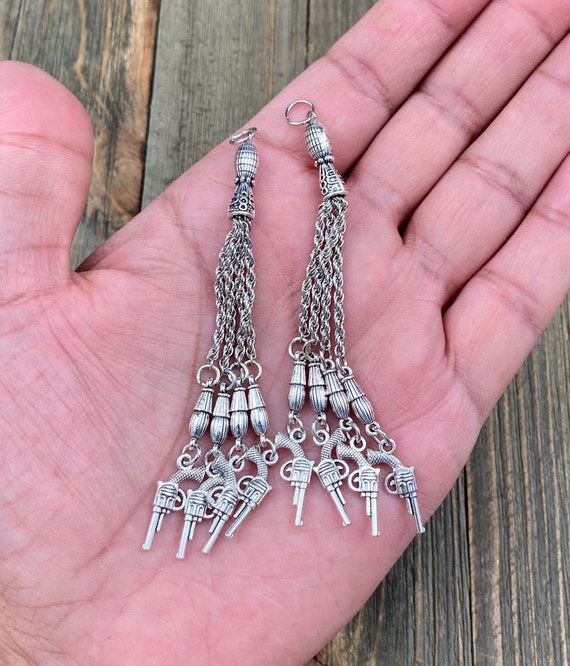 2 Silver Metal Tassels Vintage Style Antique Design DIY Ethnic