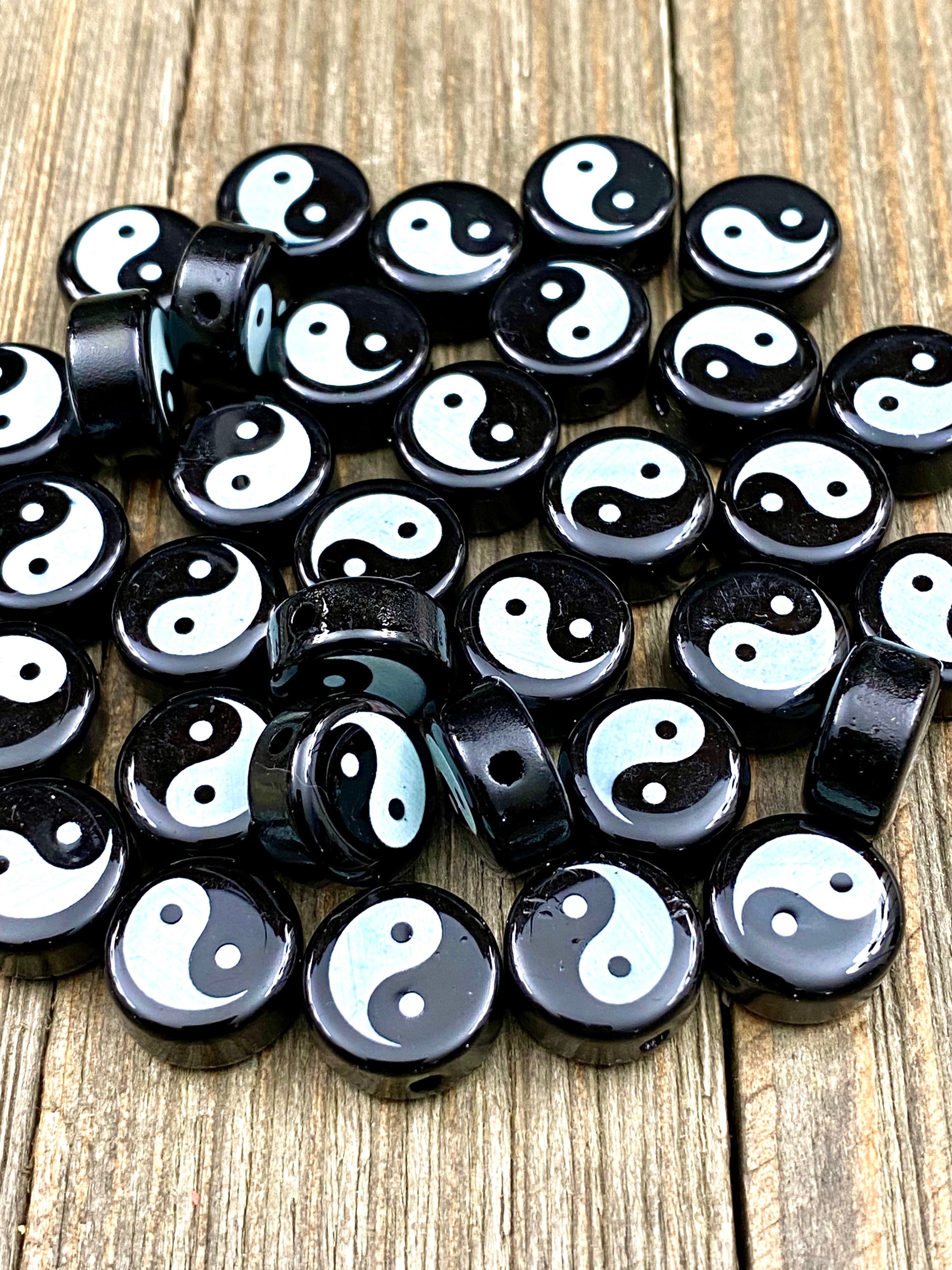 Resin Beads Black Round Yin Yang Spacers DIY Bracelets Earrings Anklets Yoga Mala Necklaces Bohemian Jewelry Findings Beading Supplies Gift.