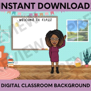 Virtual Classroom Background for Remote Learning | Add Your Own Bitmoji | Instant Download  | Classroom 1