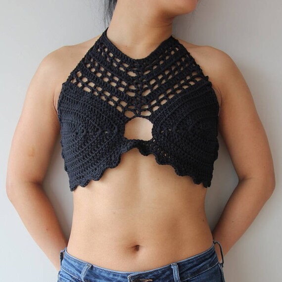 black crochet crop top