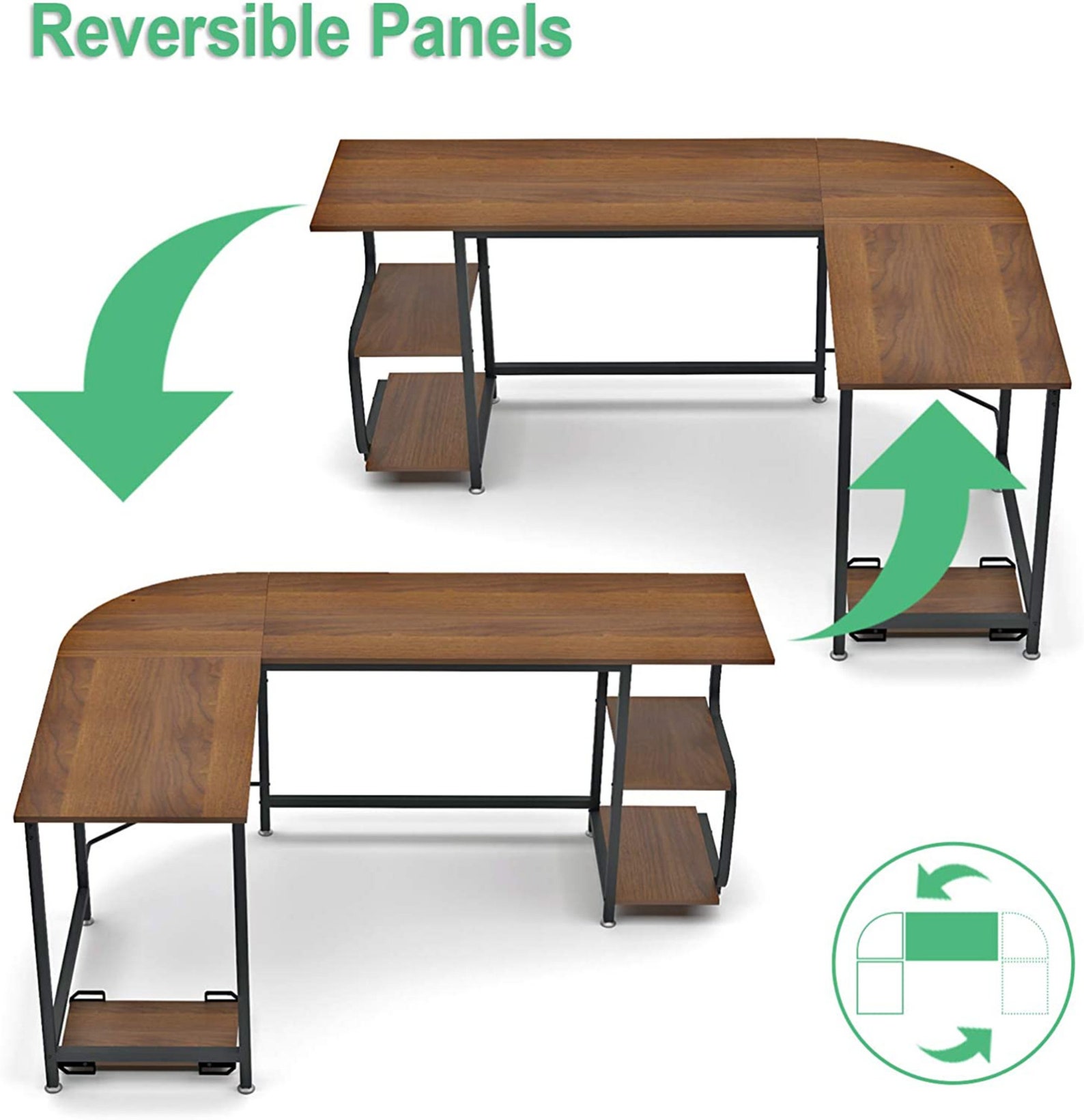 Teraves Reversible L Shaped Desk with Shelves Round Corner Etsy