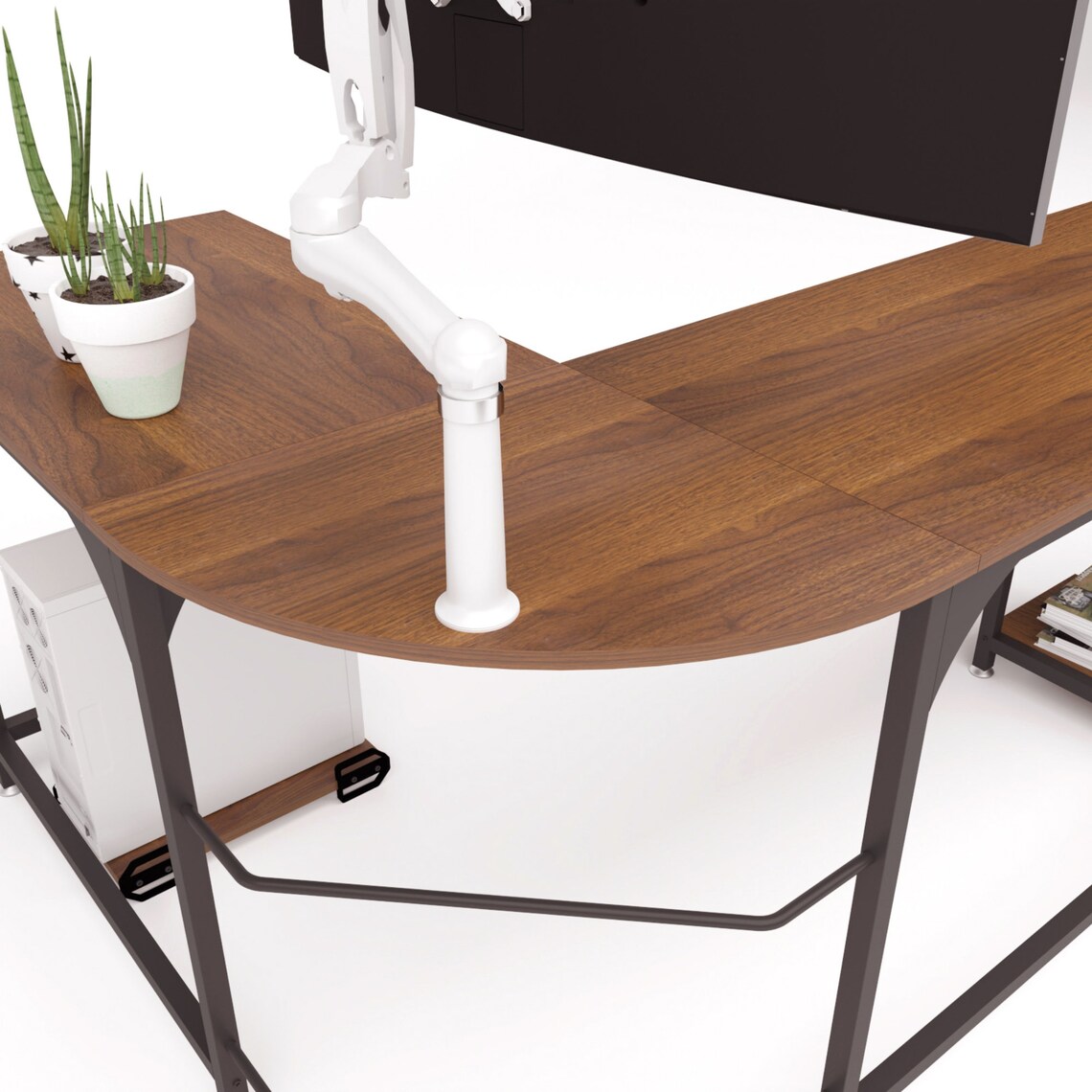 Teraves Reversible L Shaped Desk with Shelves Round Corner Etsy