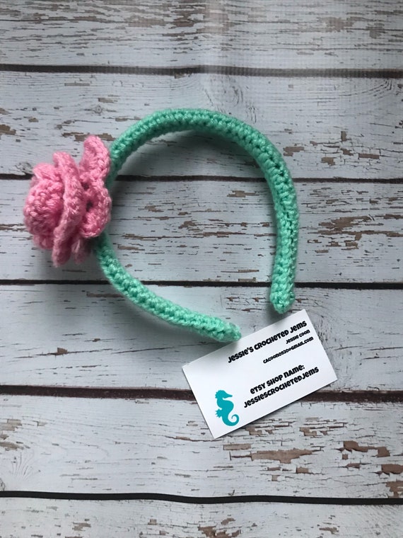 Handmade Crochet Floral Headband - Pink and Green Free Crochet Flower Headband Pattern (Baby, Toddler, Adult) main image 3