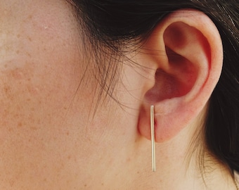 Stick stud earring sterling silver | Long bar stud earring | Dash bar studs earrings | Double post stick Earring | Minimalist stick studs